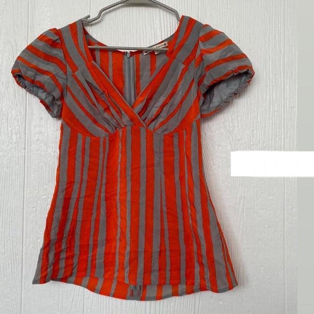 Gray and Orange Striped Blouse